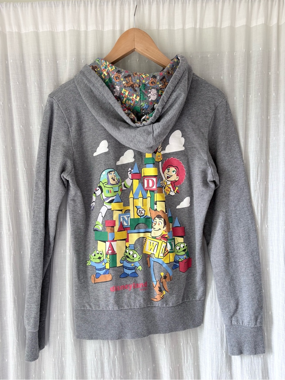 Disney Gray Zip-Up Sweater Toy Story Castle Graphic